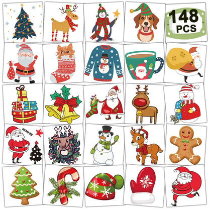 CHARLENT 148pcs Christmas Temporary Tattoos for Kids Xmas Party Favors