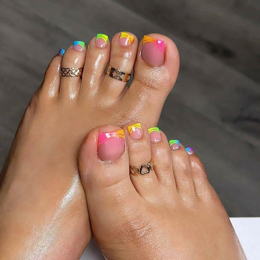 AZTSYT 24Pcs French Tip Toe Nail Press Ons Pink Short Square Acrylic