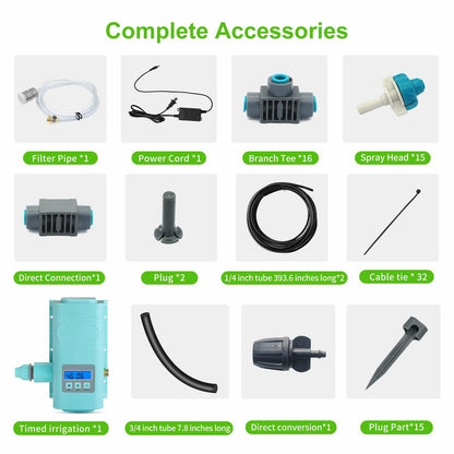 RUNWUSHENG Automatic Drip Irrigation Sprinkler Kit LCD Display 15 Nozzles