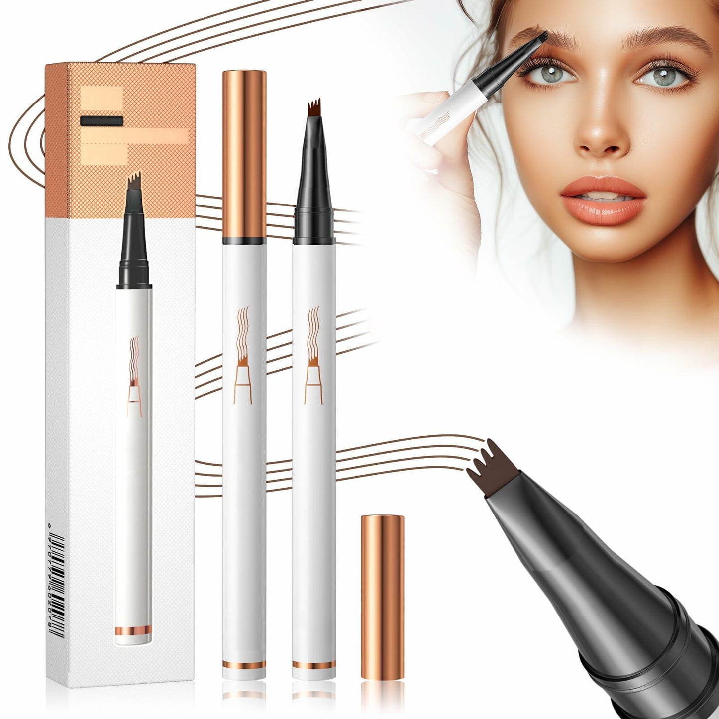 3D Waterproof Microblading Eyebrow Pen, 4-Fork Tip, Black, Long-Lasting