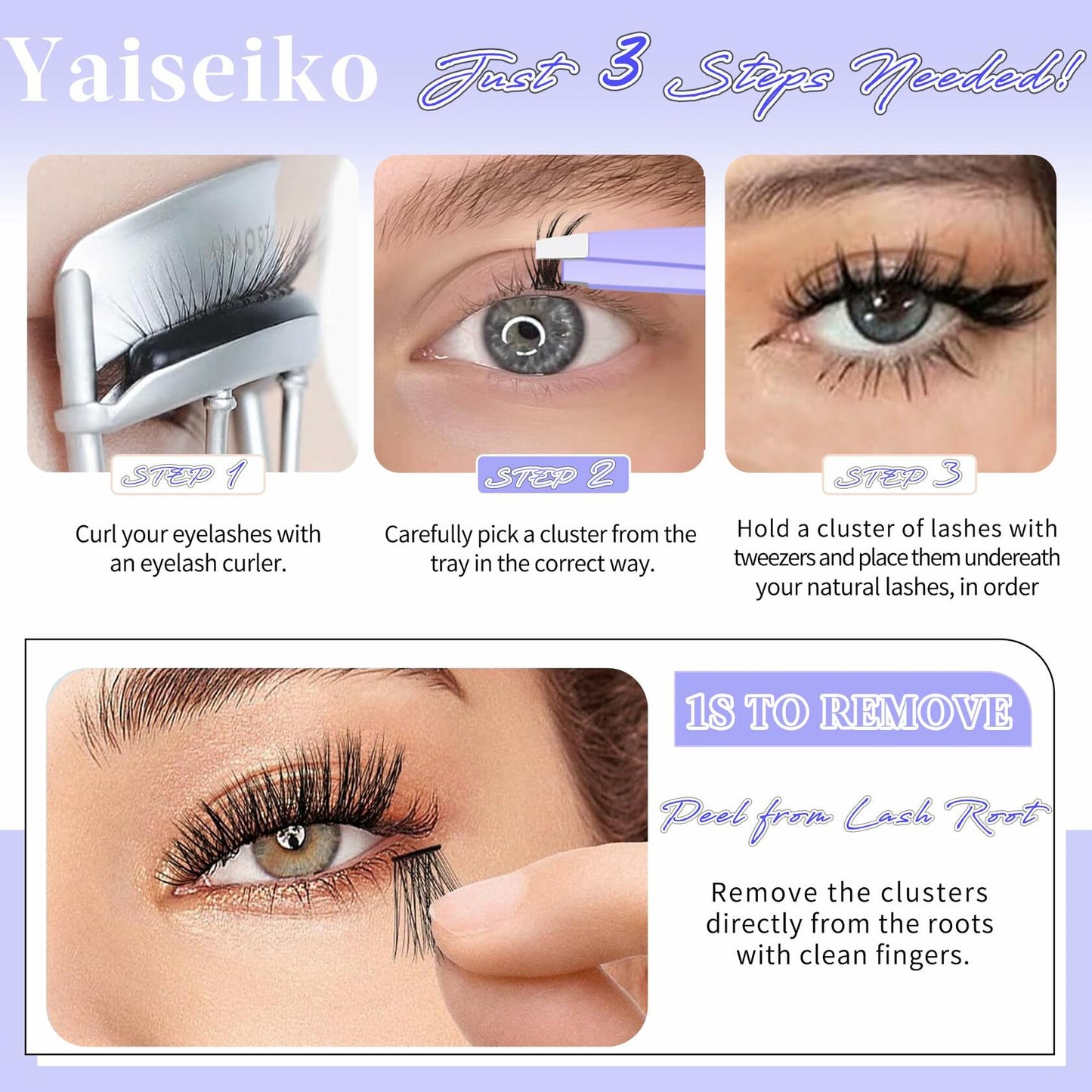 Yaiseiko Self-Adhesive Manga Lash Clusters 120pcs 8-16mm No Glue Kit