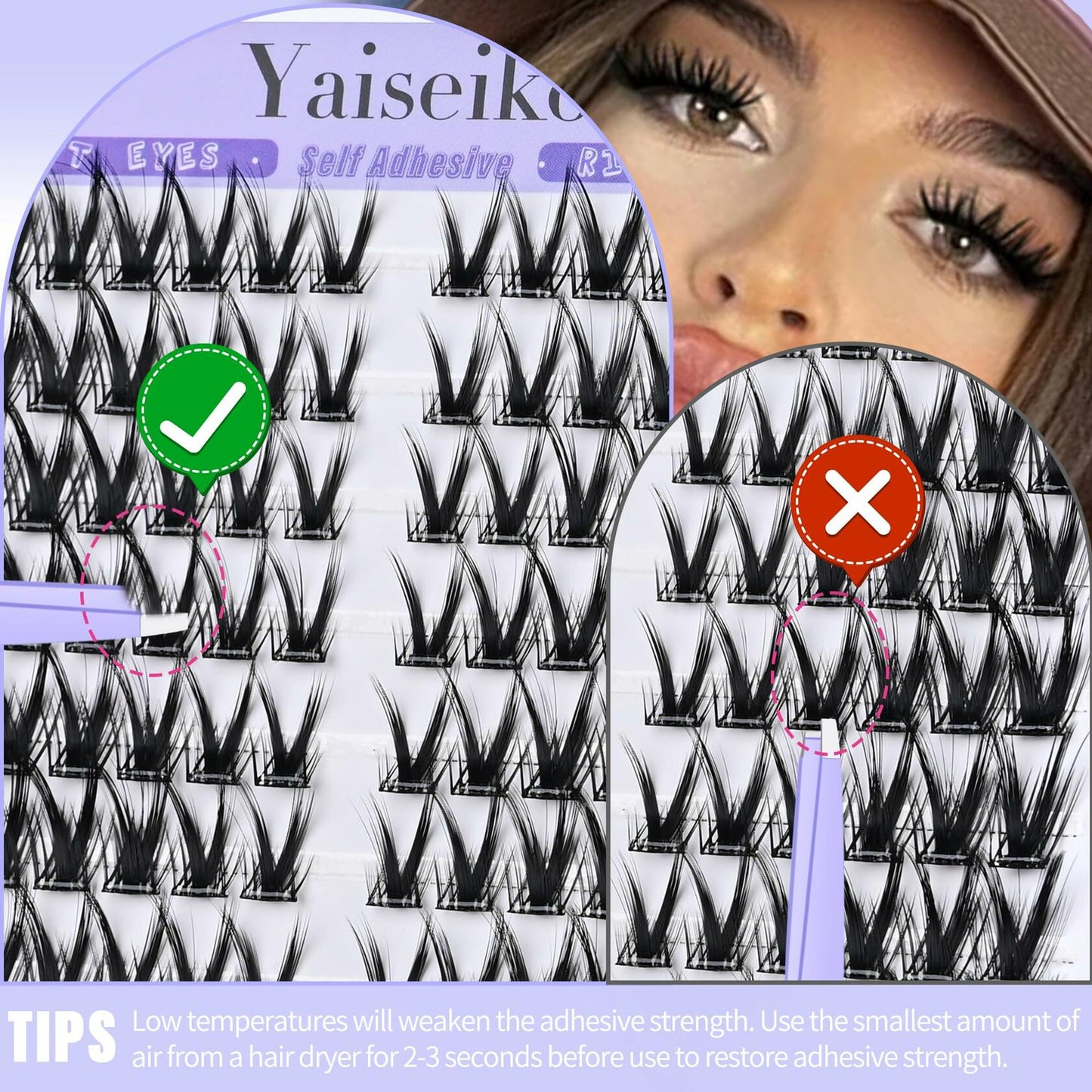Yaiseiko Self-Adhesive Manga Lash Clusters 120pcs 8-16mm No Glue Kit