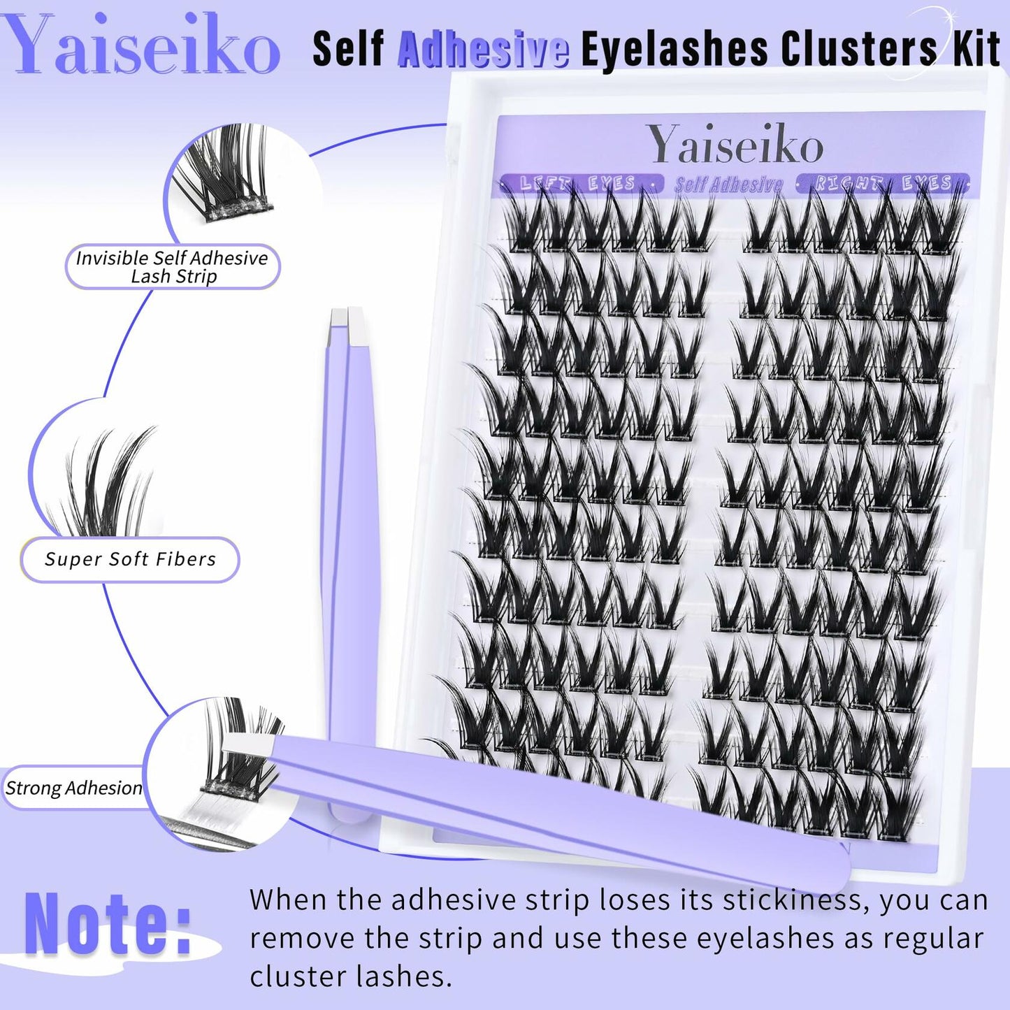 Yaiseiko Self-Adhesive Manga Lash Clusters 120pcs 8-16mm No Glue Kit