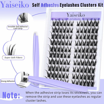 Yaiseiko Self-Adhesive Manga Lash Clusters 120pcs 8-16mm No Glue Kit