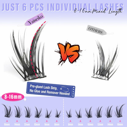 Yaiseiko Self-Adhesive Manga Lash Clusters 120pcs 8-16mm No Glue Kit