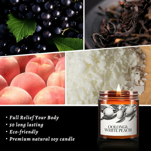 Oolong & White Peach Scented Soy Candle Aromatherapy Black Jar Gift