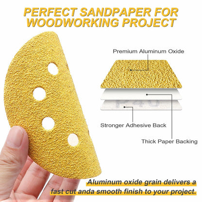 VFINE 5” 220 Grit Sandpaper 100PCS Hook & Loop Orbital Sanding Discs Wood