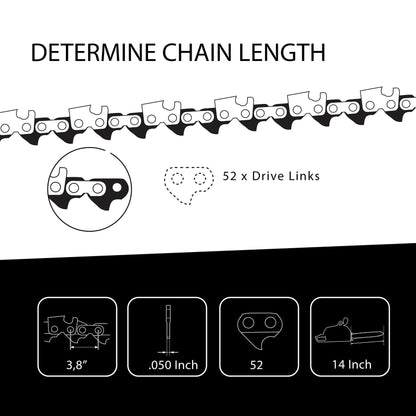 Tallox 3 Pack 14" Chainsaw Chains 3/8 LP .043 52 Drive Links
