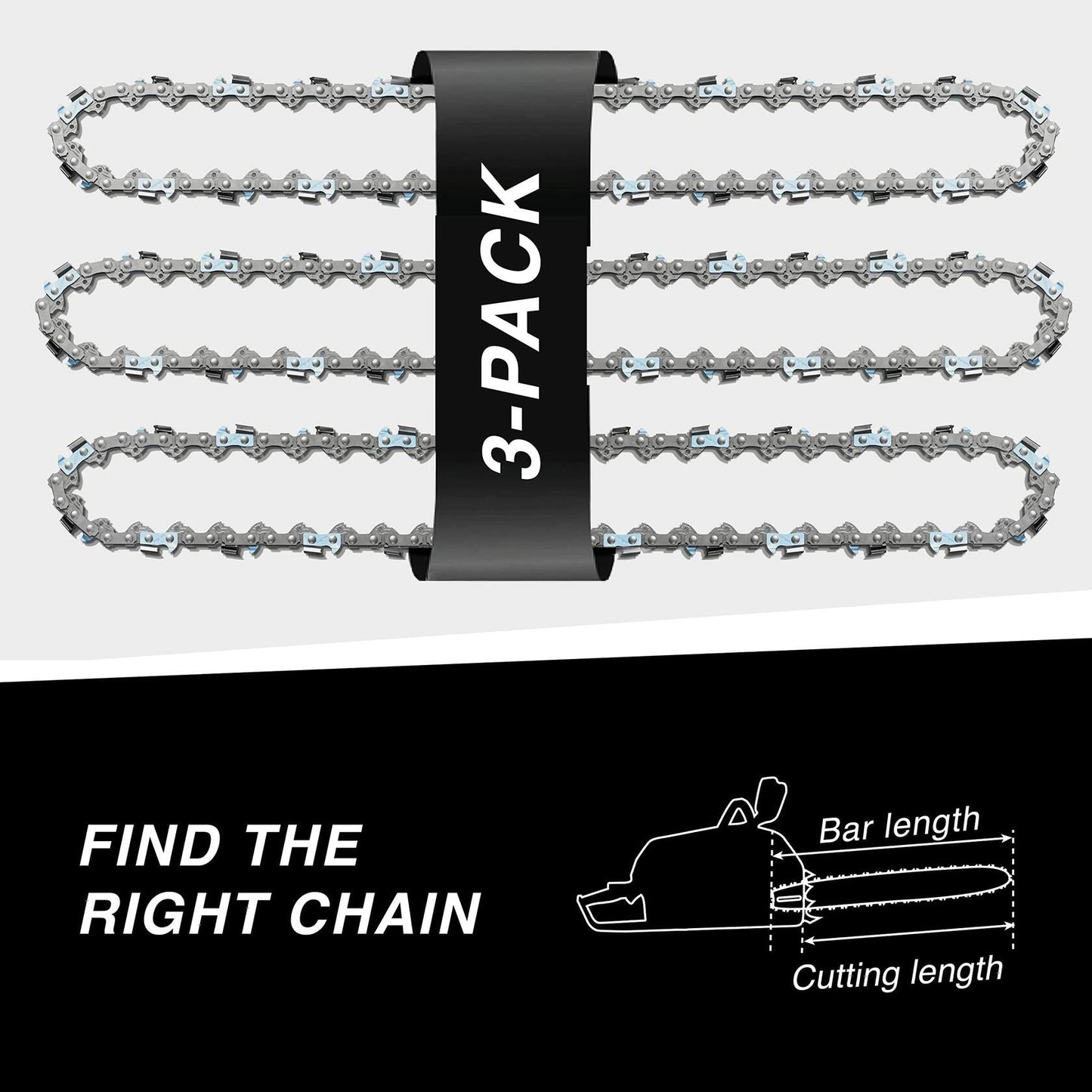 Tallox 3 Pack 14" Chainsaw Chains 3/8 LP .043 52 Drive Links
