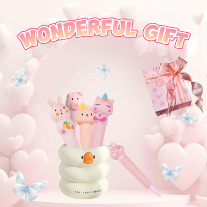 KUNHEHO 5 Pcs Kawaii Cute Pink Ink Pens 0.5mm Fine Point Soft Grip