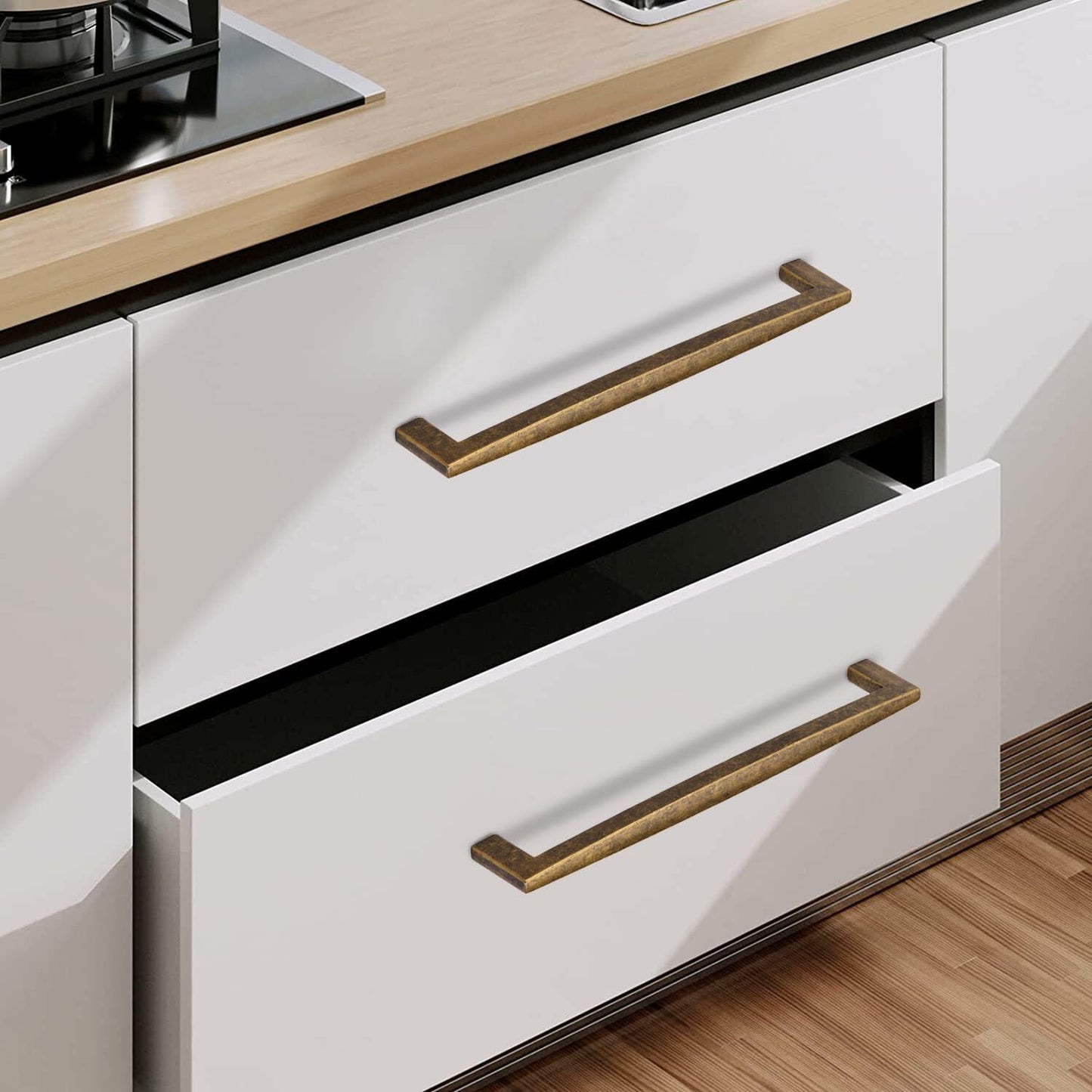 MARGUERASW 6 Pack 5 Inch Antique Brass Cabinet Pulls Zinc Vintage Style