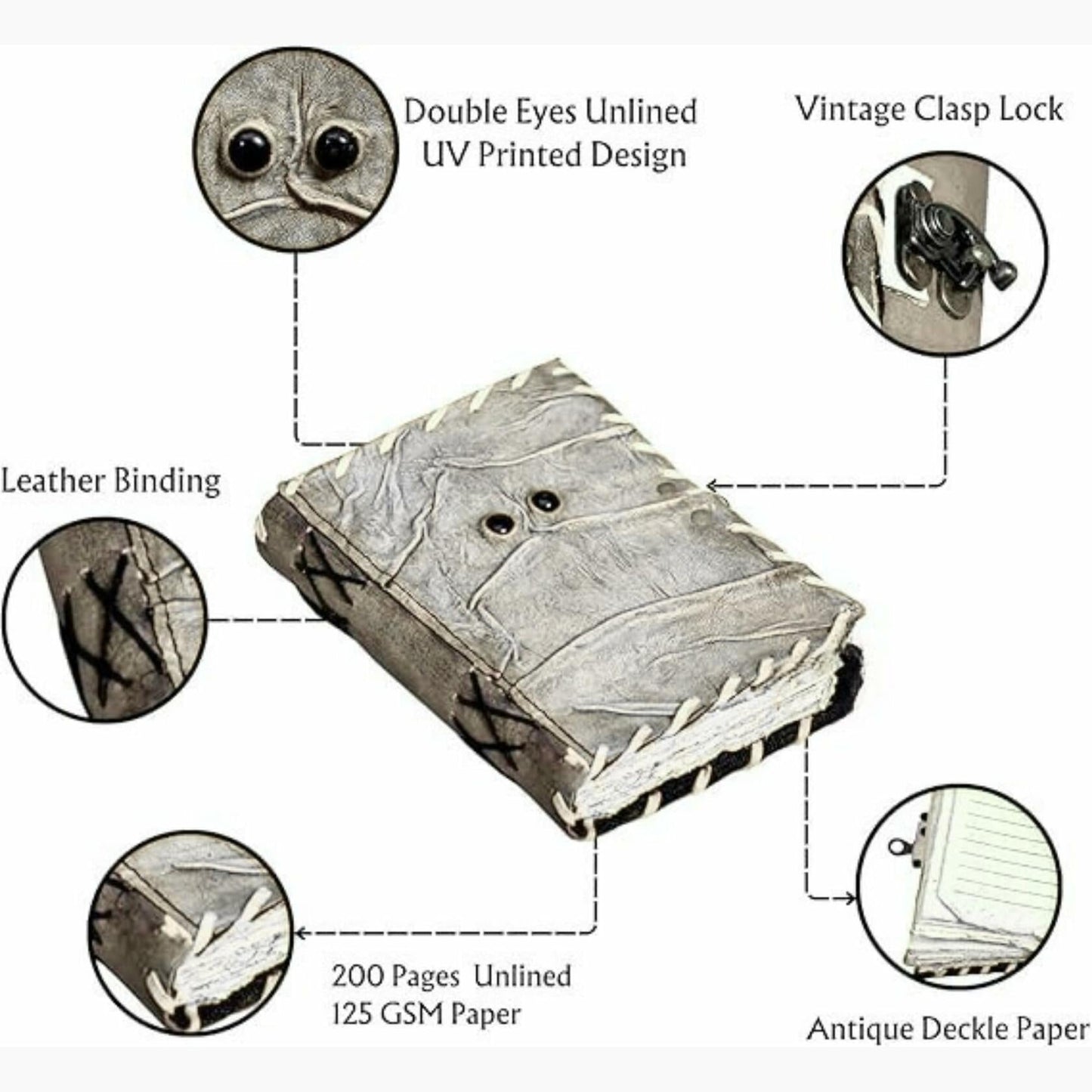 Hocus Pocus Spellbook Leather Journal Gothic Grimoire Book of Spells 7x5