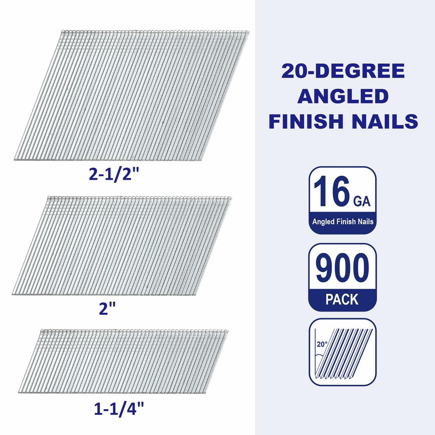 HW HAMWOO 16 Gauge Angled Finish Nails 20° Galvanized Assorted 900 Pack