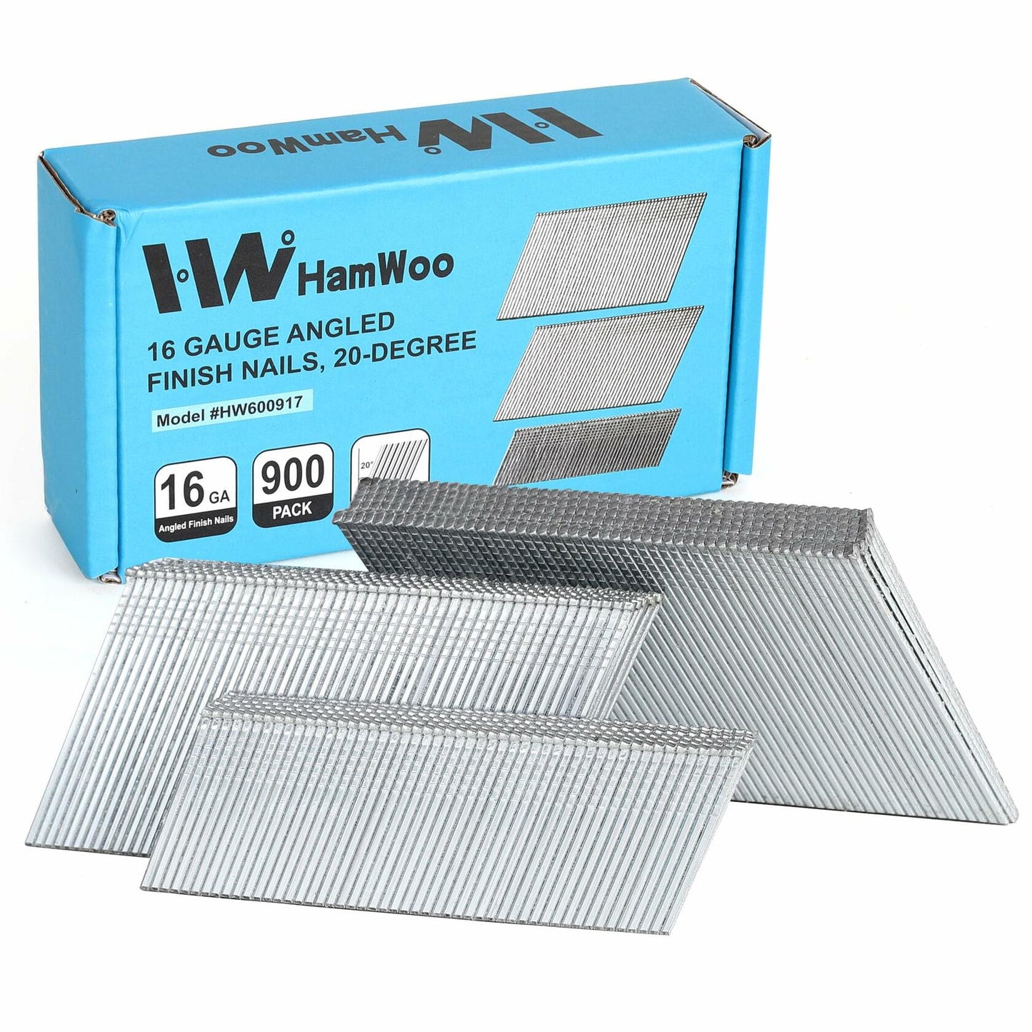 HW HAMWOO 16 Gauge Angled Finish Nails 20° Galvanized Assorted 900 Pack