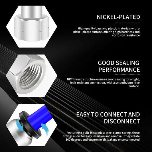 QITUO Push to Connect Fittings 8mm x 1/4 NPT Male Straight 15 Pcs