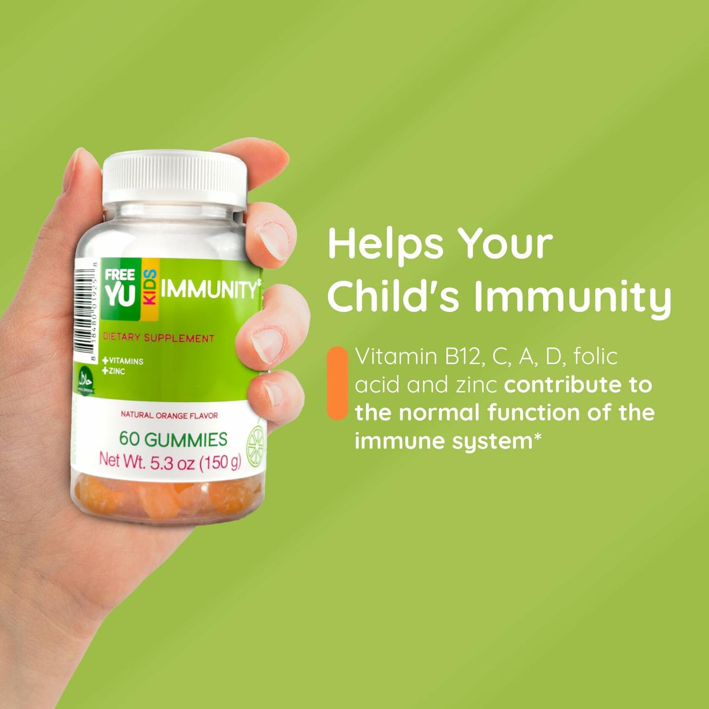 FREEYU Kids Immunity Multivitamin Gummies B12 Zinc Vitamin C 60ct