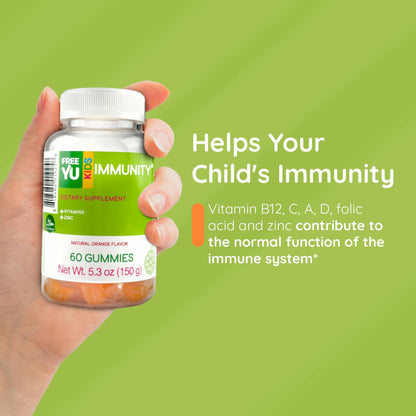 FREEYU Kids Immunity Multivitamin Gummies B12 Zinc Vitamin C 60ct