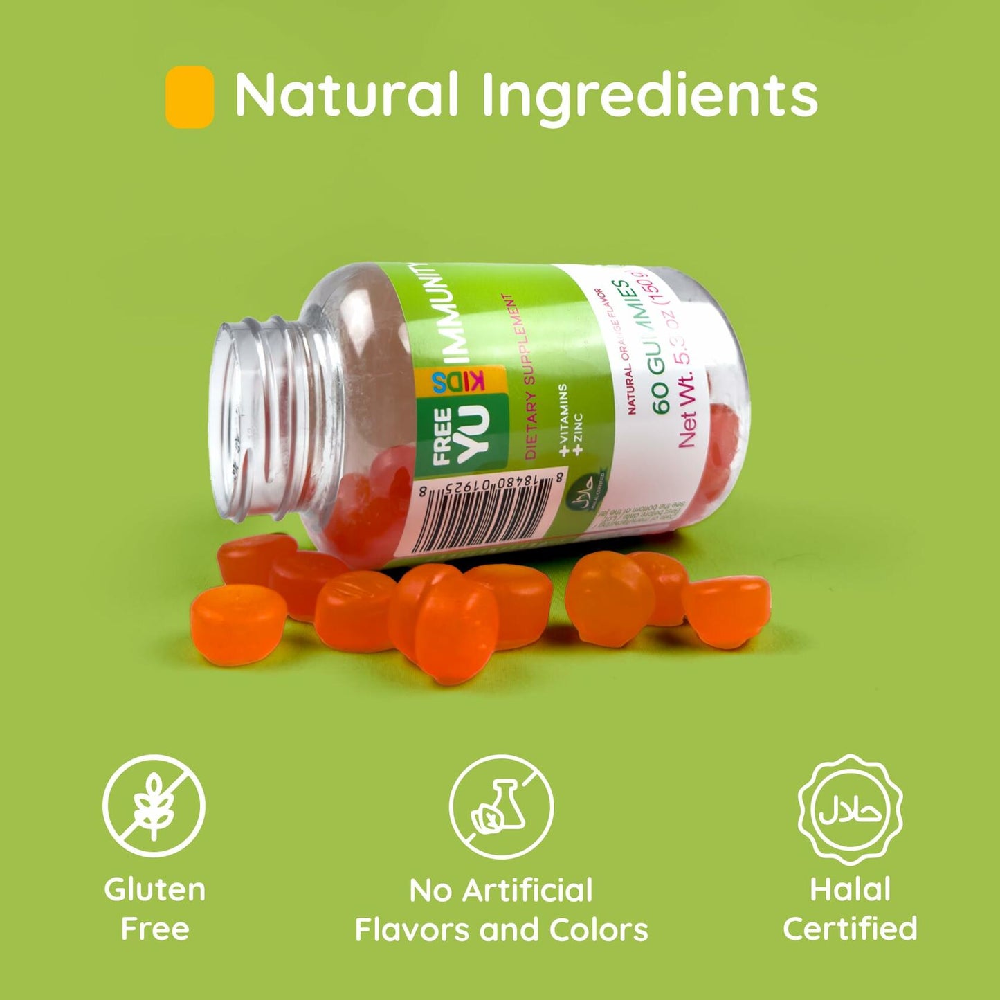 FREEYU Kids Immunity Multivitamin Gummies B12 Zinc Vitamin C 60ct