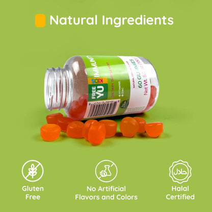 FREEYU Kids Immunity Multivitamin Gummies B12 Zinc Vitamin C 60ct