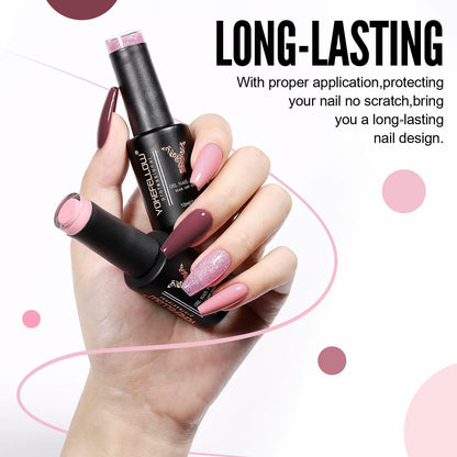 YOKE FELLOW Gel Nail Polish Set 6 Pcs 10ML Nude Pink Glitter Gel Polish