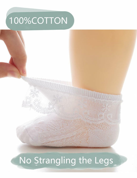 Toddler Girl Ruffle Socks Lace Eyelet Frilly Princess Socks 4 Pairs