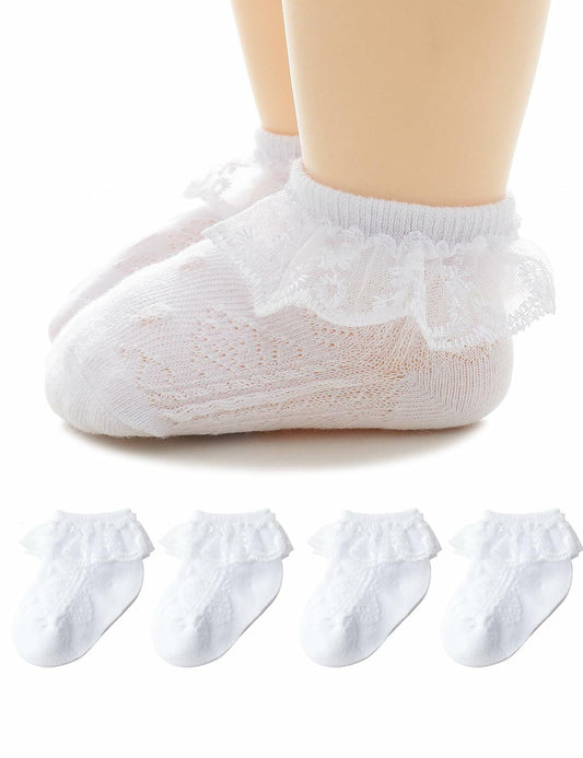 Toddler Girl Ruffle Socks Lace Eyelet Frilly Princess Socks 4 Pairs