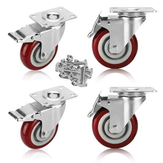 PRITEK 4in Swivel Caster Wheels Heavy Duty 1200lbs Brake 4 Pack