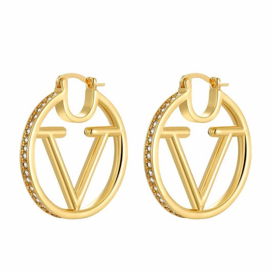 DANASS 18K Gold Luxury V Letter Earrings Women Sisters Elegant Gift