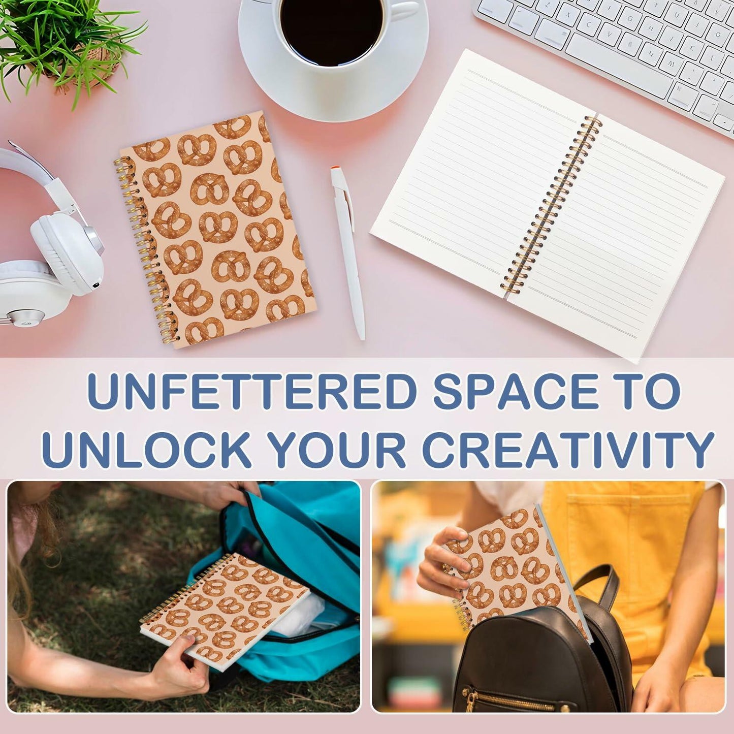 SNNDER Coquette Pink Bow Hardcover Spiral Notebook 5.5x8.3 Inch Pink Journal