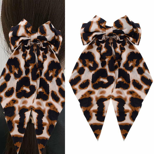 Sdopbinbin Leopard Hair Bow Clip Large Long Tail Barrette Women Girls