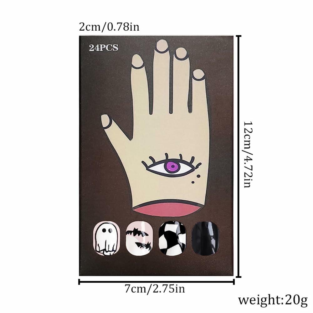 Halloween Press On Nails Short Square Ghost Pumpkin Bat Black Nails