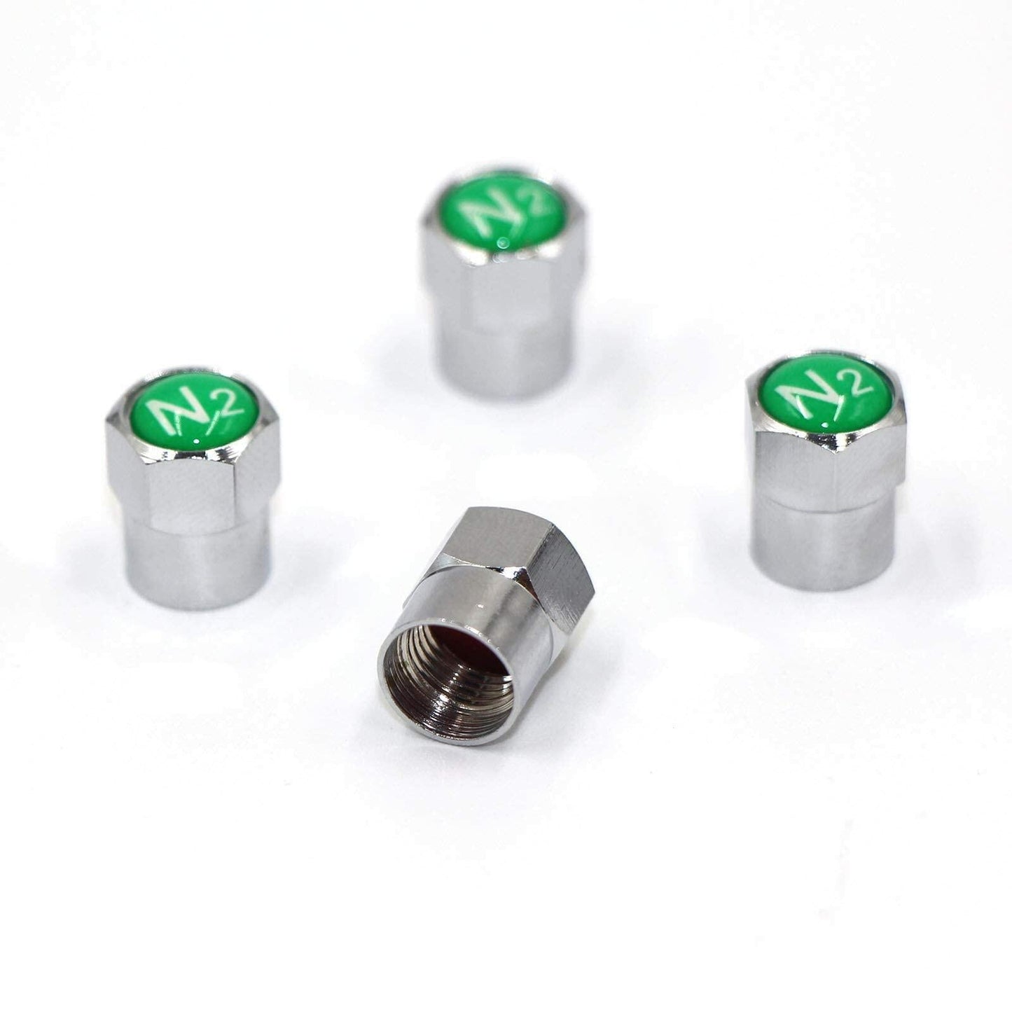 ACCRETION Chrome Brass Valve Stem Caps N2 Nitrogen Logo 4 pcs Red/Silver