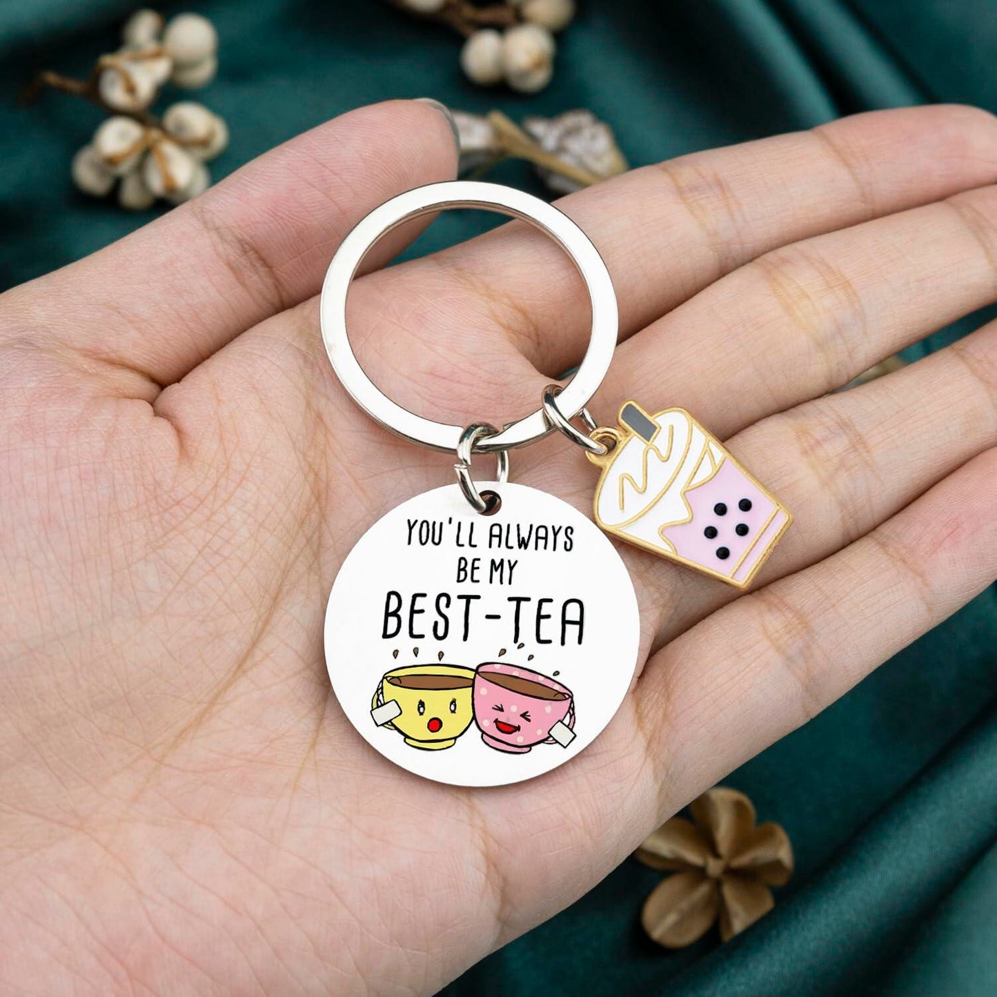 WXCATIM Best Friend Keychain Funny Friendship Gift Small Silver