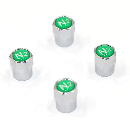 ACCRETION Chrome Brass Valve Stem Caps N2 Nitrogen Logo 4 pcs Red/Silver