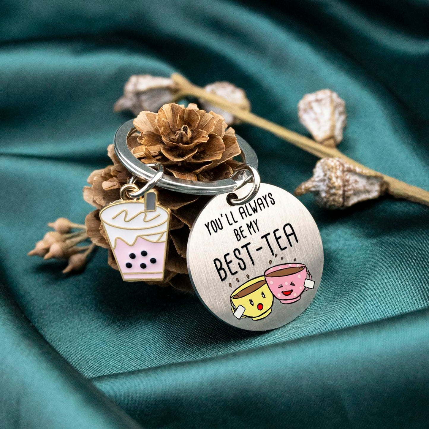 WXCATIM Best Friend Keychain Funny Friendship Gift Small Silver