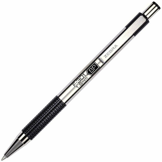 Zebra Pen F-301 Bold 1.6mm Stainless Steel Retractable Ballpoint 1-Pack Black