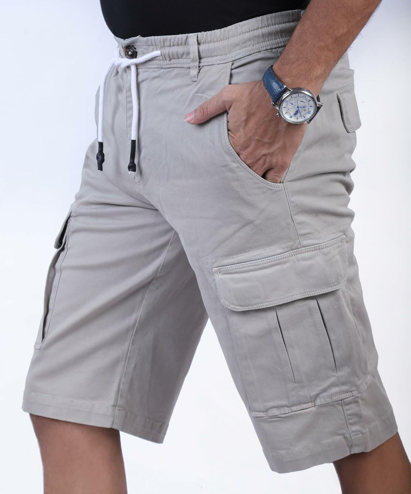 CHARBONNIER Men's Cargo Shorts Performance Series 100% Cotton LT Grey Size 38