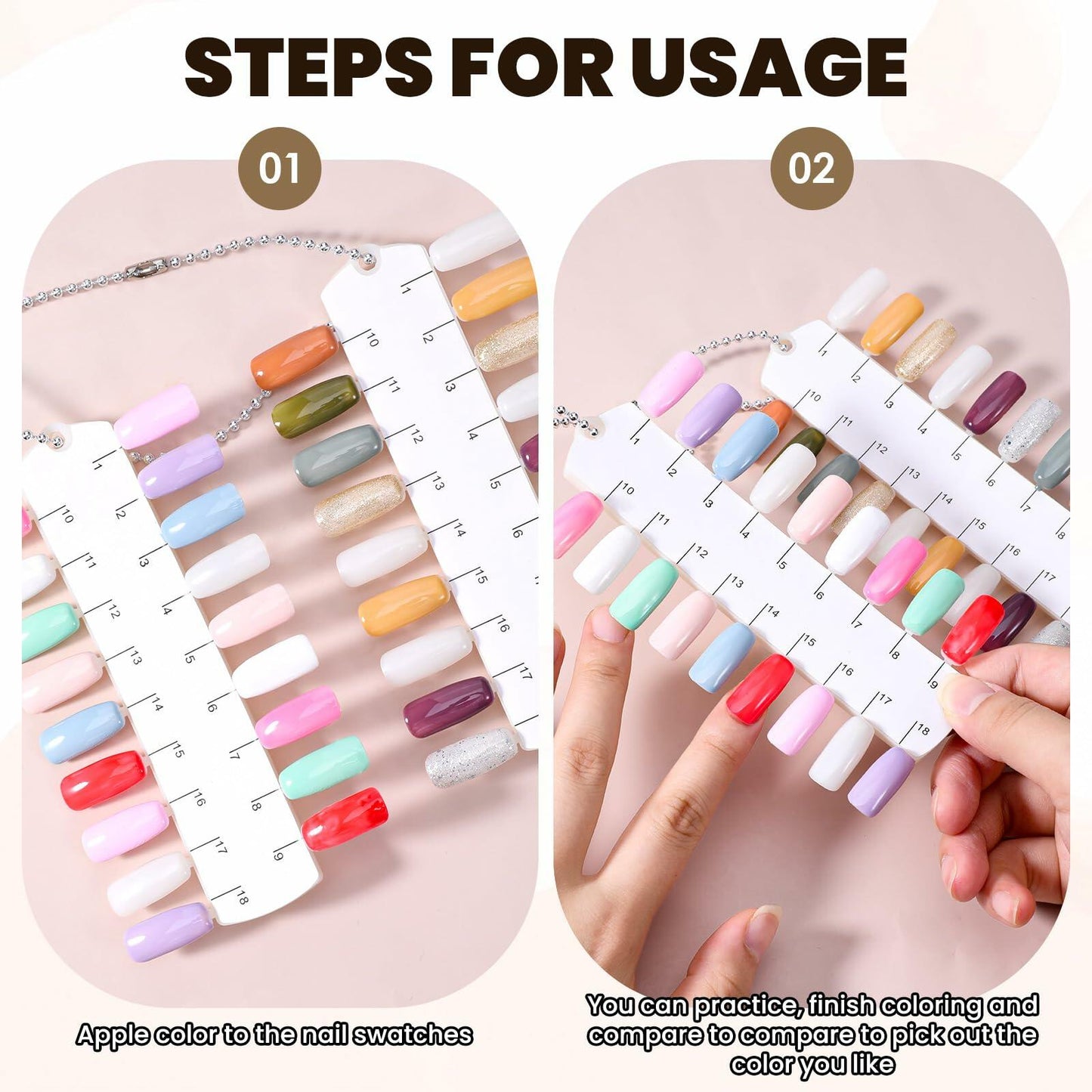 Qulkws 6 Sets 216 Tips Clear Double Layer Nail Color Swatch Practice Chart