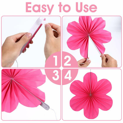 Telooco 9Pcs Pink Paper Fans & Flowers Party Decorations Hanging Set
