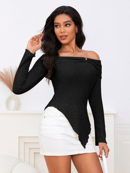 MakeMeChic Y2K Off Shoulder Long Sleeve Knit Top Black Size S