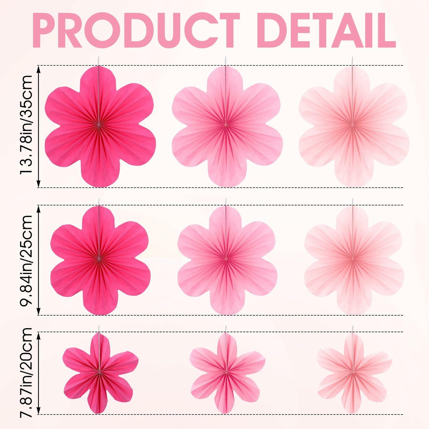 Telooco 9Pcs Pink Paper Fans & Flowers Party Decorations Hanging Set