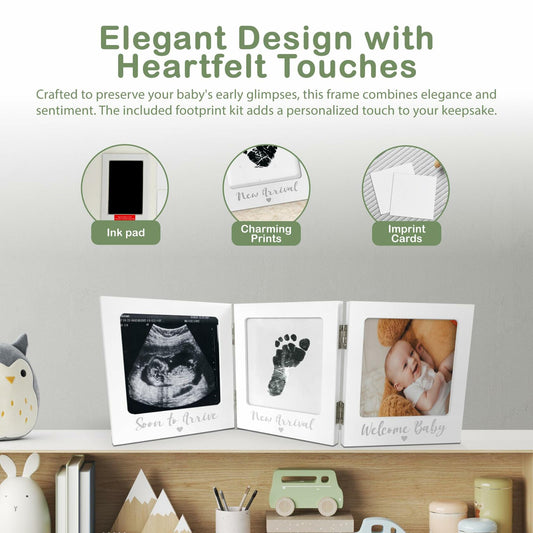 Sonogram Picture Frame with Inkless Hand Footprint Kit Gender Neutral Baby Decor