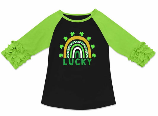 BesserBay Kids St. Patrick's Lucky Rainbow Shamrock Ruffle Shirt Size 1-2 Years