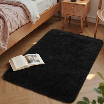 Macgace 6x9 Black Shag Area Rug Fluffy Plush Non-Slip Washable