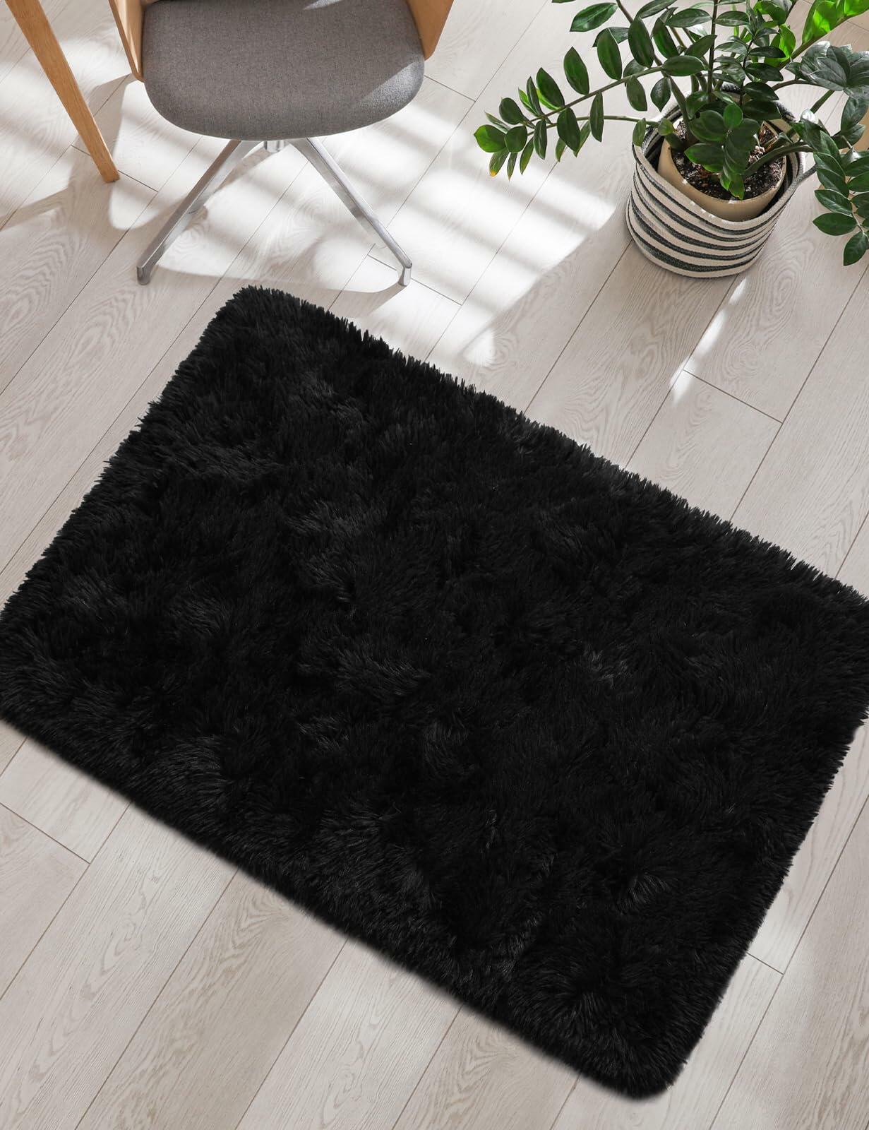 Macgace 6x9 Black Shag Area Rug Fluffy Plush Non-Slip Washable