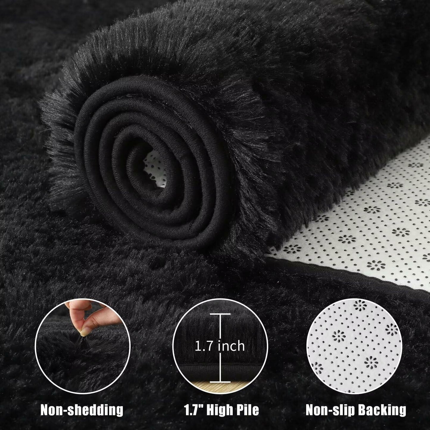 Macgace 6x9 Black Shag Area Rug Fluffy Plush Non-Slip Washable