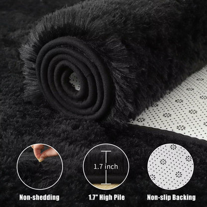 Macgace 6x9 Black Shag Area Rug Fluffy Plush Non-Slip Washable
