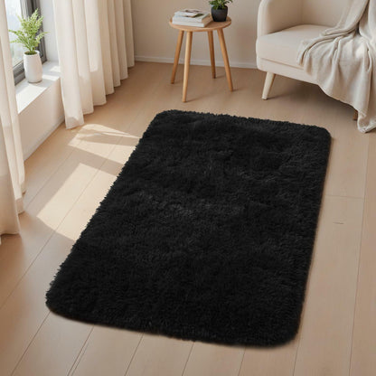 Macgace 6x9 Black Shag Area Rug Fluffy Plush Non-Slip Washable