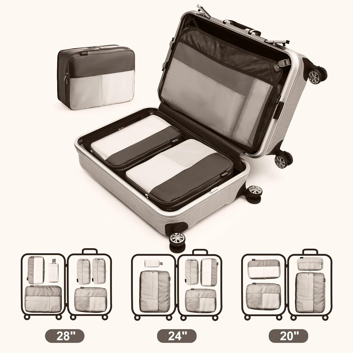 SOARSAIL Compression Packing Cubes 6 Pack Travel Organizer Charcoal Gray