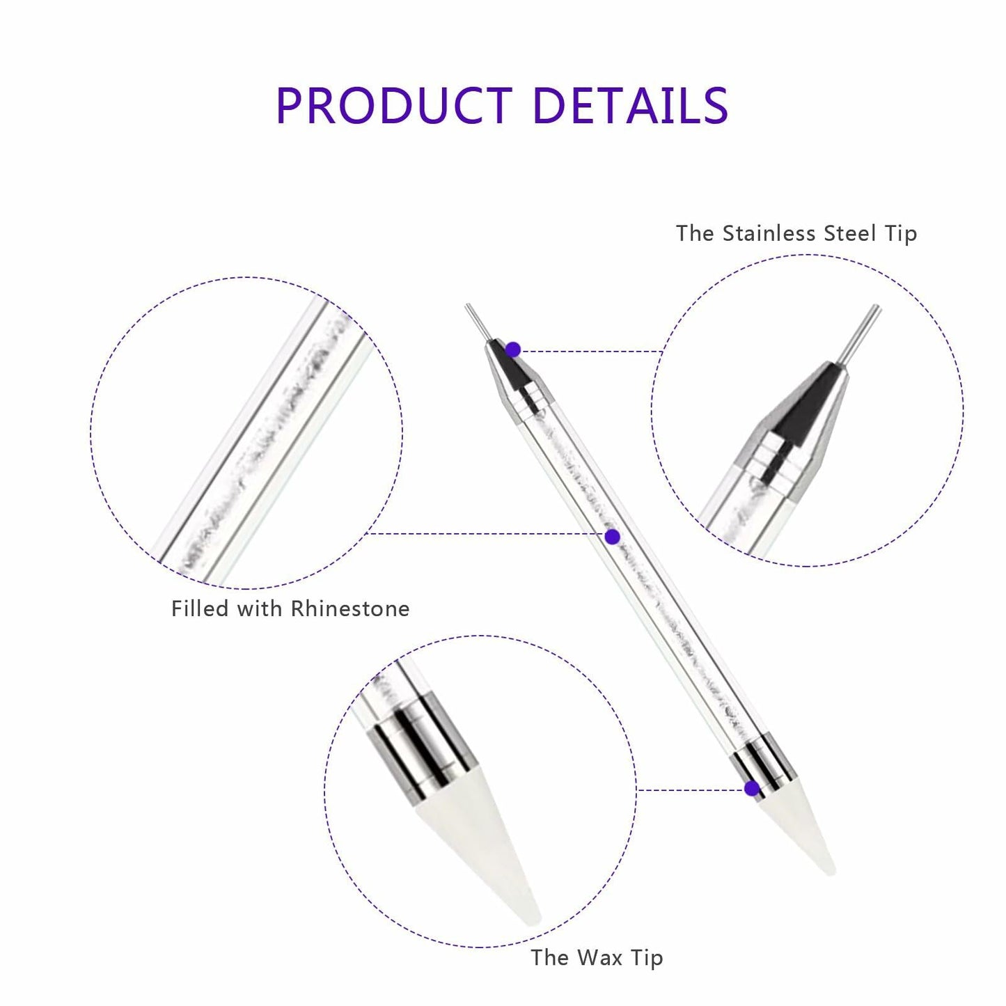 5PCS Rhinestone Picker Tool Dual End Dotting Pen Nail Art Crystal Handle